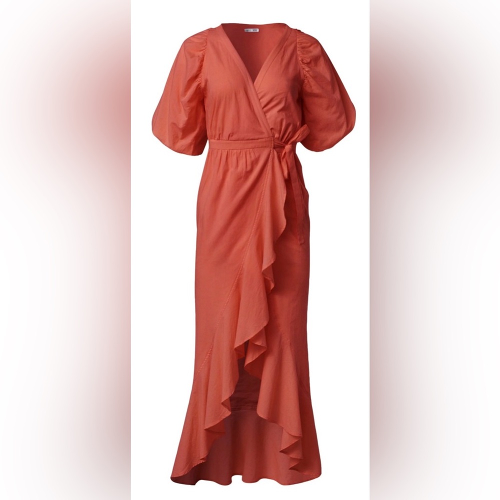 NEW VENUS Elegant Coral Ruffles True Wrap Dress Sz12